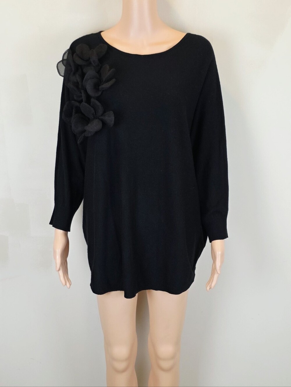 Vila Milano Black 3D Floral Applique Tunic Top